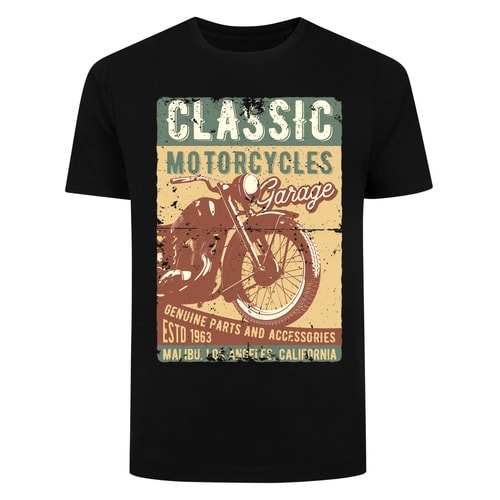 Bigdude Classic Motorcycle Print T-Shirt Black