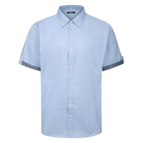 Bigdude Contrast Sleeve Button Down Collar Shirt Light Blue