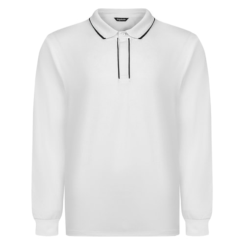 Bigdude Ribbed Collar Long Sleeve Polo White