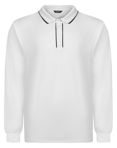 Bigdude Ribbed Collar Long Sleeve Polo White