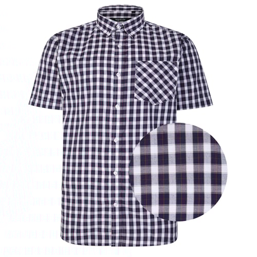 Bigdude Woven Check Short Sleeve Shirt Ocean Blue Tall