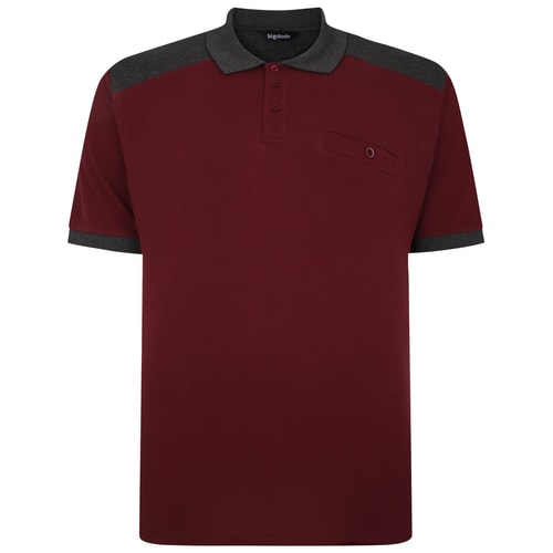 Bigdude Contrast Shoulder Polo Shirt Burgundy/Charcoal