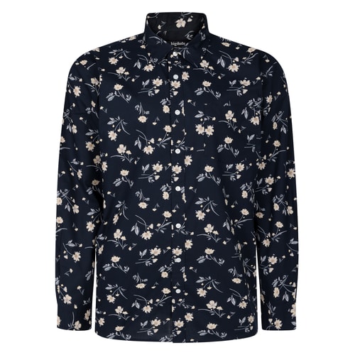 Bigdude Large Floral Long Sleeve Shirt Navy