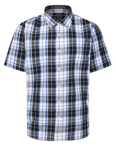 Bigdude Open Collar Checked Short Sleeve Poplin Shirt Deep Blue