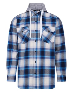 Bigdude Checked Hooded Flannel Shirt Bright Blue Tall