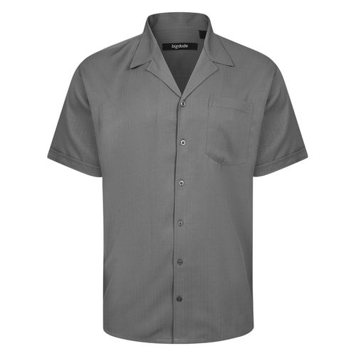 Bigdude Cuban Collar Soft Linen Look Shirt Charcoal