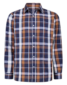 Bigdude Cut Away Collar Checked Long Sleeve Poplin Shirt Brown