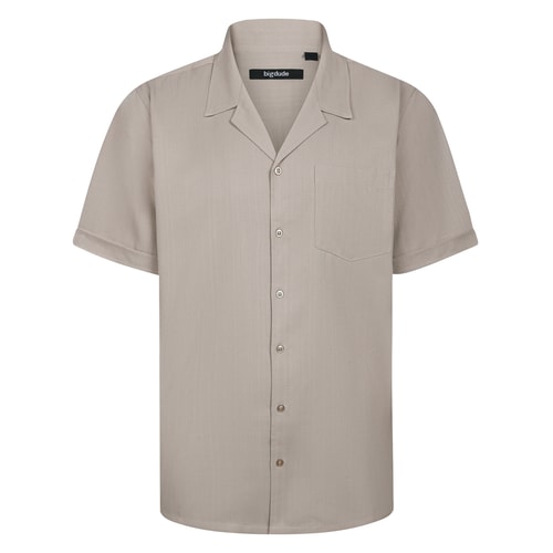 Bigdude Cuban Collar Soft Linen Look Shirt Beige