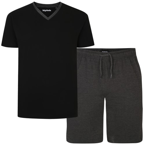 Bigdude V-Neck PJ Set Black/Charcoal