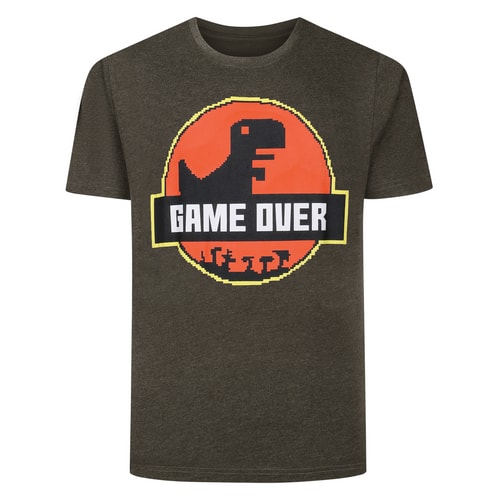 Bigdude Game Over Print T-Shirt Charcoal Marl