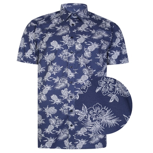 Bigdude Pineapple Print Short Sleeve Shirt Blue