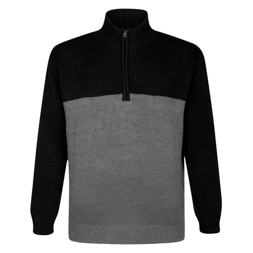 Bigdude 1/2 Zip Knitted Colour Block Jumper Black/Charcoal
