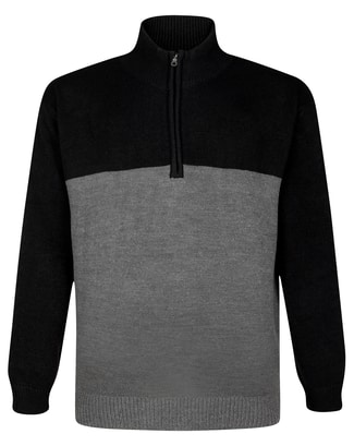 Bigdude 1/2 Zip Knitted Colour Block Jumper Black/Charcoal