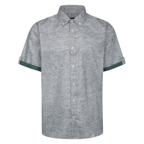 Bigdude Contrast Sleeve Button Down Collar Shirt Khaki