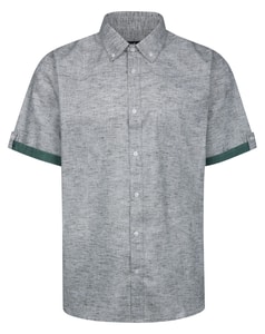 Bigdude Contrast Sleeve Button Down Collar Shirt Khaki