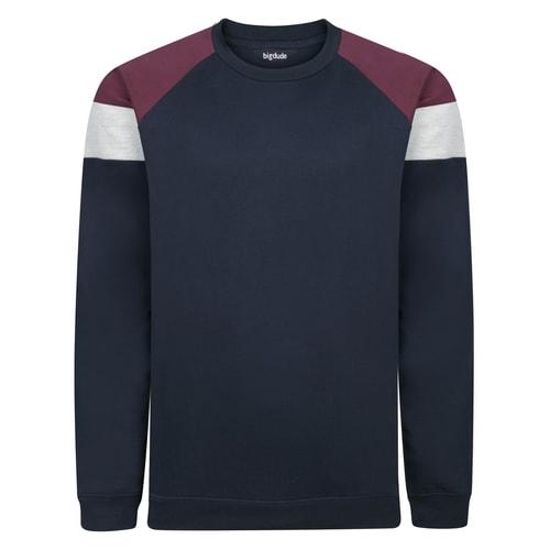 Bigdude Colour Block Sweatshirt Navy/Burgundy Tall