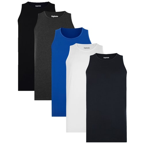 Bigdude 5 Pack Plain Vests Multi