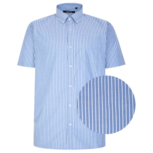 Bigdude Striped Woven Short Sleeve Shirt Navy White Tall