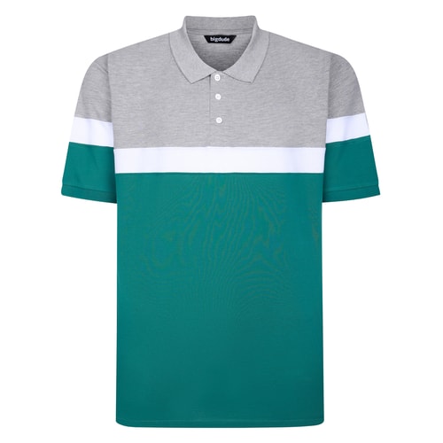 Bigdude Pique Colour Block Polo Shirt Teal/Grey/White