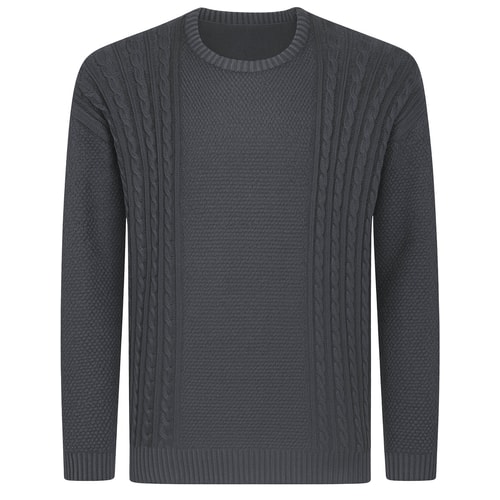 Bigdude Cable Knit Crew Neck Jumper Charcoal Marl