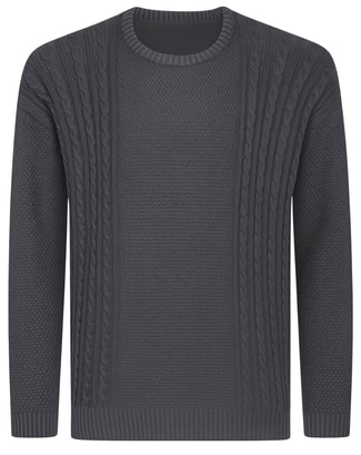 Bigdude Cable Knit Crew Neck Jumper Charcoal Marl
