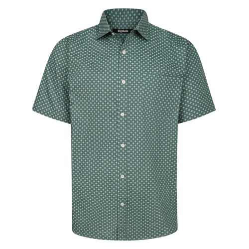 Bigdude Tile Print Short Sleeve Poplin Shirt Teal