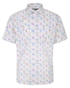 Bigdude Geometric Print Short Sleeve Shirt White