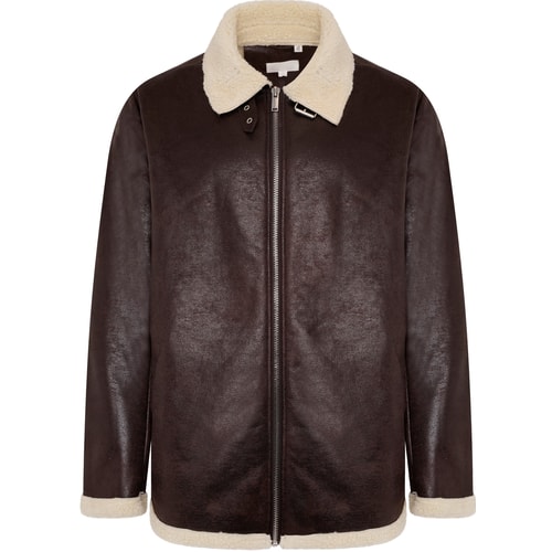 Tooting & Brow Faux Shearling Harrington Jacket Brown
