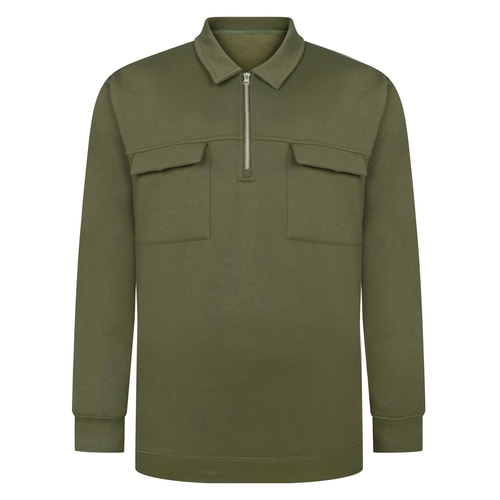 Bigdude Half Zip Double Pocket Sweatshirt Olive