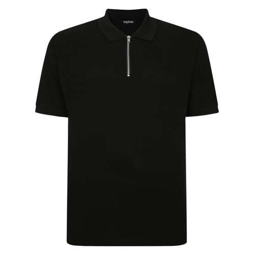 Bigdude Zipped Waffle Polo Shirt Black Tall