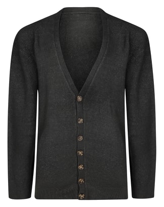 Bigdude Supersoft Ribbed V-Neck Cardigan Charcoal