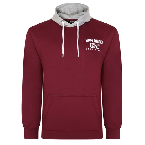 Bigdude Contrast San Diego Print Hoody Burgundy Tall