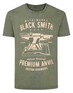 Bigdude Blacksmith Acid Wash Printed T-Shirt Washed Khaki