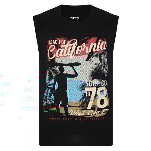 Bigdude California Print Sleeveless T-Shirt Black