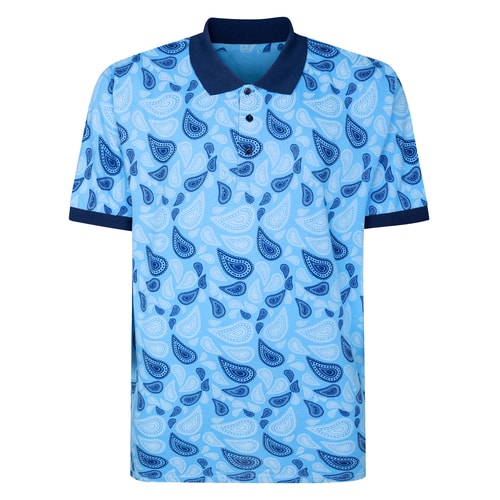 Bigdude Paisley Printed Polo Light Blue Tall