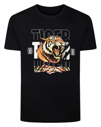 Bigdude Tiger Print T-Shirt Black