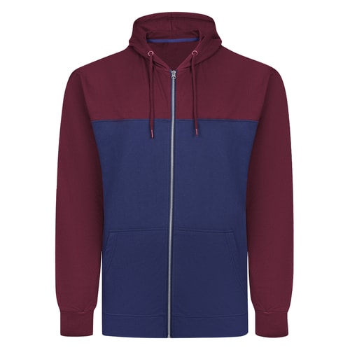 Bigdude Colour Block Zipped Hoody Midnight Blue/Burgundy Tall
