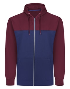 Bigdude Colour Block Zipped Hoody Midnight Blue/Burgundy Tall