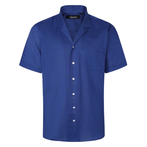 Bigdude Relaxed Collar Linen Blend Shirt Deep Blue