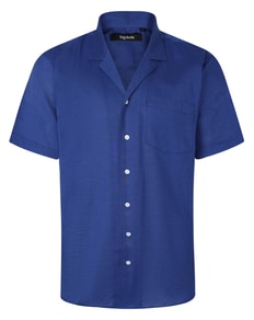 Bigdude Relaxed Collar Linen Blend Shirt Deep Blue