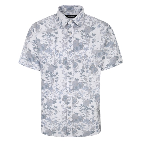 Bigdude Floral Print Short Sleeve Shirt Grey