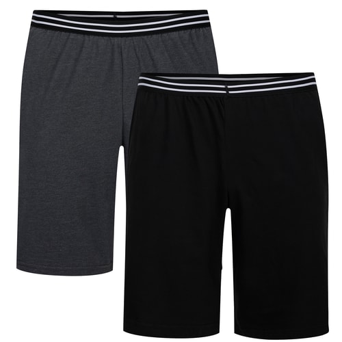 Bigdude Twin Pack PJ Shorts With Contrast Waistband Black/Charcoal Marl