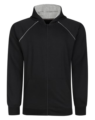 Bigdude Contrast Edge Raglan Zip Up Hoody Black