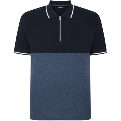 Bigdude Colour Block Zipped Polo Shirt Navy/Denim
