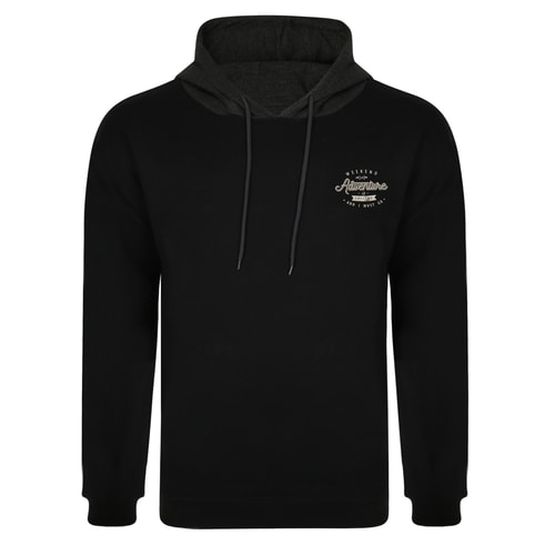 Bigdude 'Weekend Adventure' Print Hoody With Contrast Hood Black