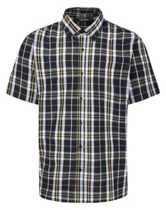 Bigdude Open Collar Checked Short Sleeve Poplin Shirt Black Tall