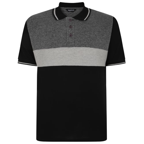 Bigdude Dobby Colour Block Polo Shirt Black Tall