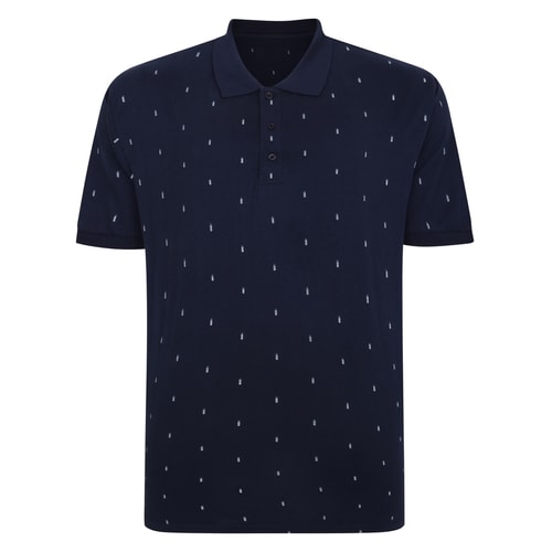 Bigdude AOP Geometric Buttoned Polo Navy Tall