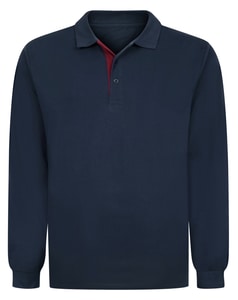 Bigdude Contrast Placket Long Sleeve Polo Shirt Navy/Burgundy