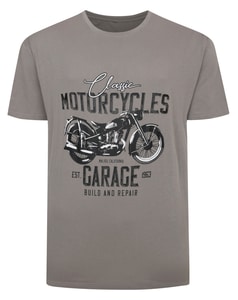 Bigdude Motorcycles Print T-Shirt Light Grey